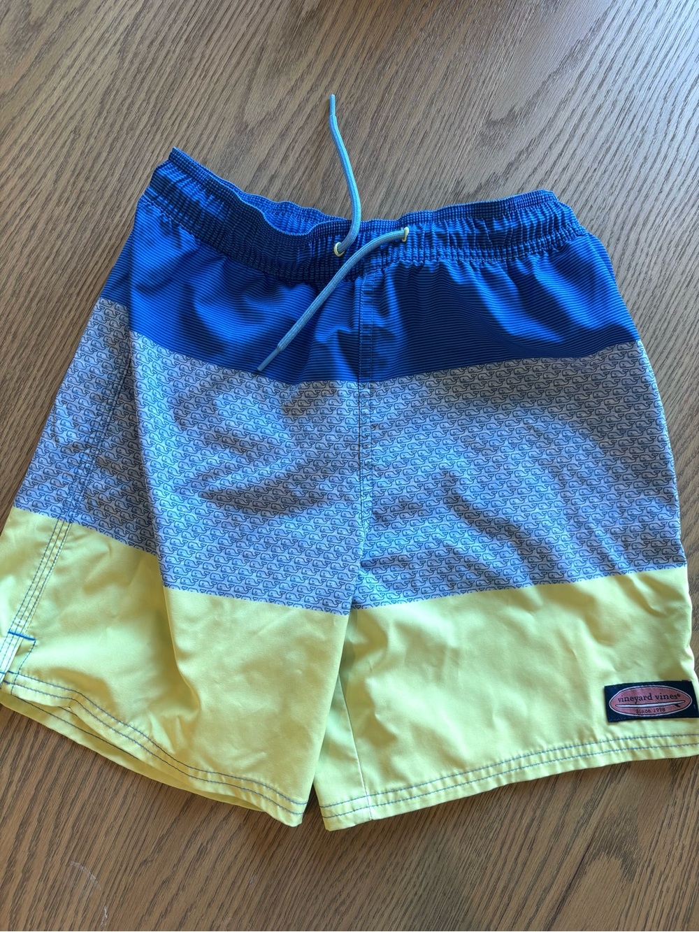 Vineyard Vines Boys Blue Yellow Patterned Swim Trunks